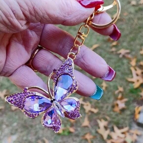 Purple butterfly bag charm - Picture 2 of 2